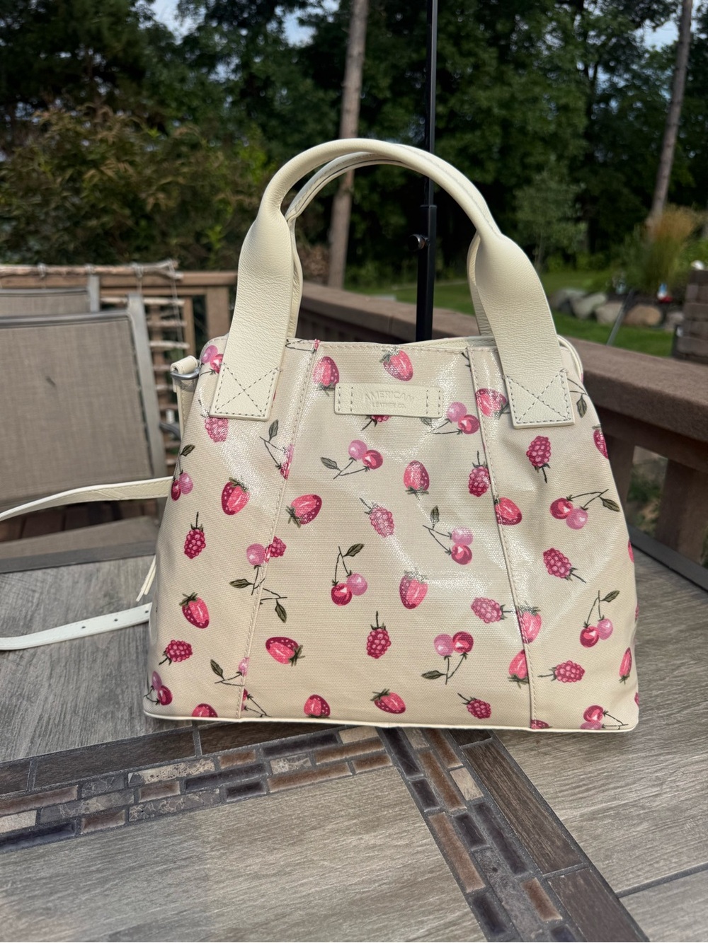 NWOT American Leather Co. Berry Picnic fruit-print satchel crossbody bag